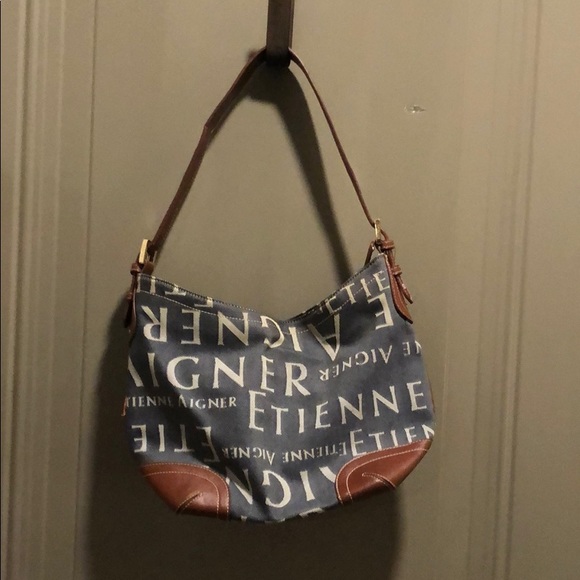 Etienne Aigner Handbags - Etienne Aigner Hobo Bag Navy Cream Denim